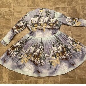 Rare Bernie Dexter winter wonderland dress size 2X made in USA cotton